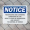 Signmission Trespassing And Loitering Forbidden By Law OSHA Notice Sign, Plastic, 10in W x 7in L, 2PK OS-2PACK-NS-P-710-L-18730 - alternate 3